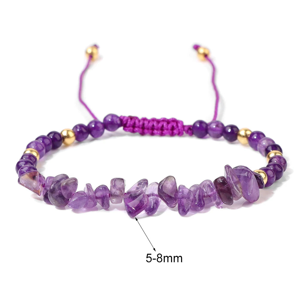 Irregular Natural Gem Crystal Stone Beads Bracelet Braided Obsidian Aventurine Amethysts Aquamarin Opal Chip Bracelets For Women