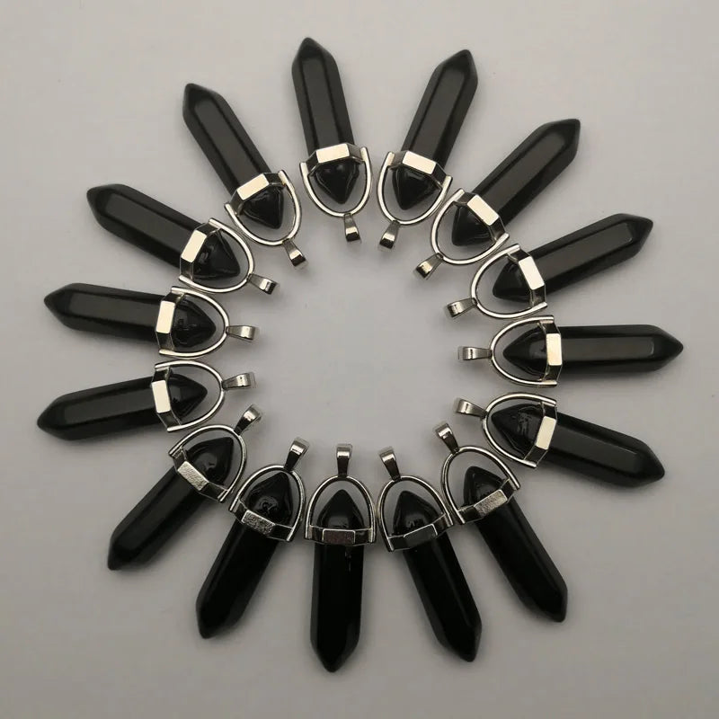 Fashion Good quality Amethyst opal rose quartz natural gem stone pendulum pendant Jewelry making charm diy gift accessories 24pc