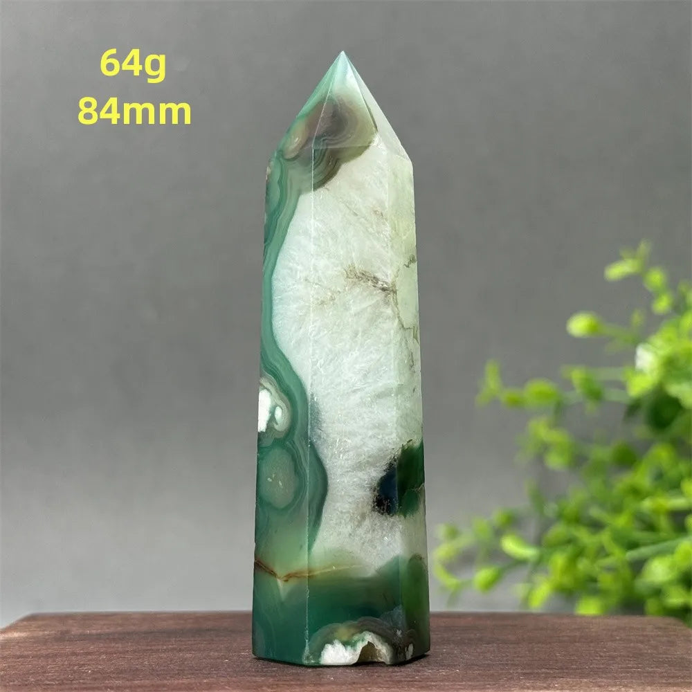 Natural Green Cherry Blossom Agate Crystal Energy Wand, Healing Reiki, spiritual, Feng Shui, prayer Witchcraft, Home Decoration