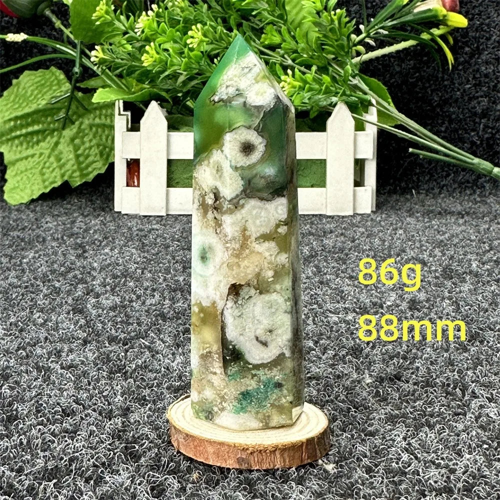 Natural Green Cherry Blossom Agate Crystal Energy Wand, Healing Reiki, spiritual, Feng Shui, prayer Witchcraft, Home Decoration