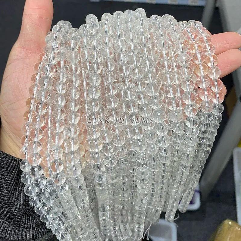5A Natural Rock Quartz Beads Round Loose Spacer White Crystal 4 6 8 10 12MM Pick Size For Jewelry Making Bracelet Necklace