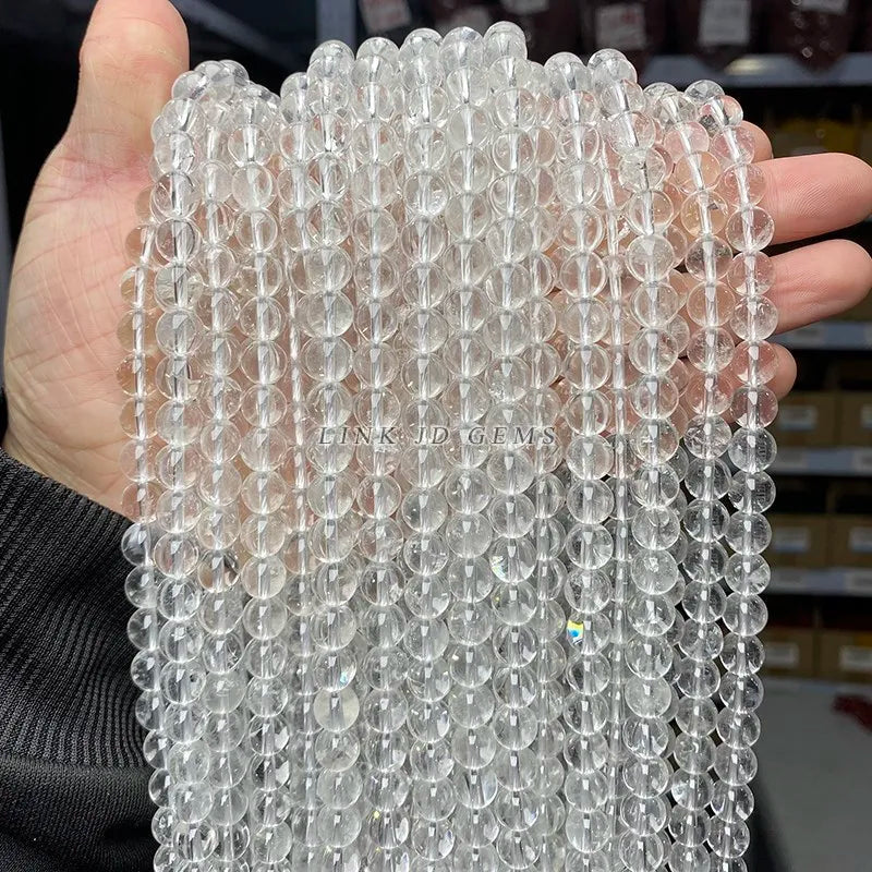 5A Natural Rock Quartz Beads Round Loose Spacer White Crystal 4 6 8 10 12MM Pick Size For Jewelry Making Bracelet Necklace
