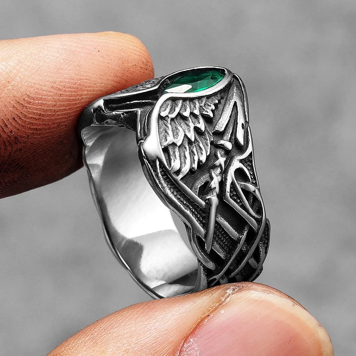 Fallen Angel Wings Gems Stone Men Rings Stainless Steel Retro Punk Rock Gothic Women Fashion Jewelry Accessories Gift Wholesale