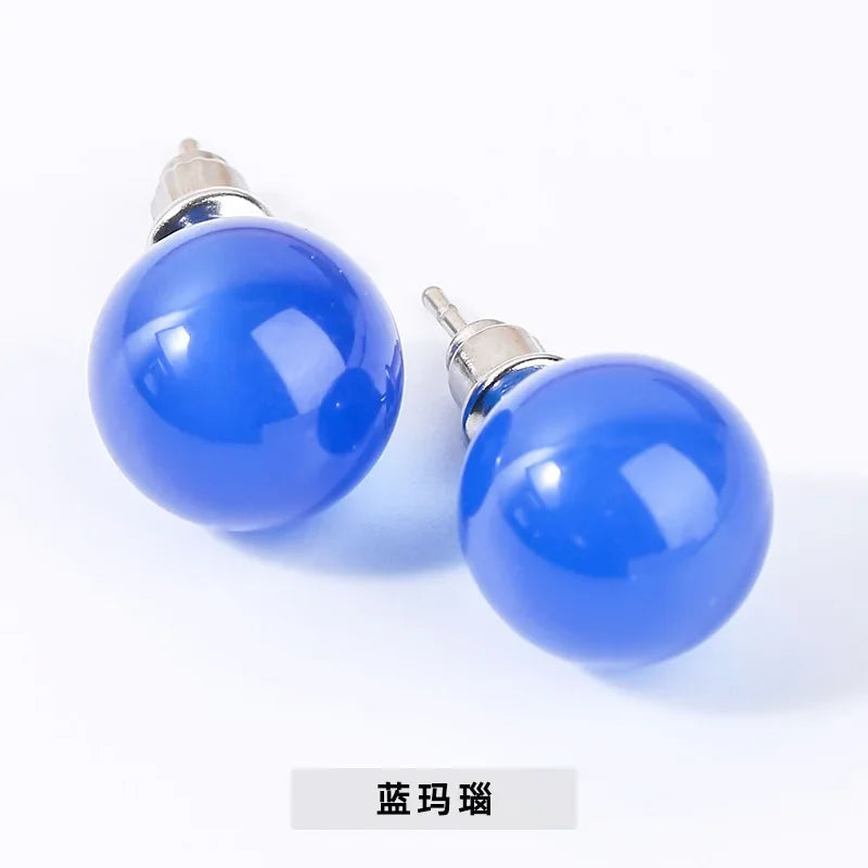 10 pairs Natural Stone Earrings Healing Crystal Quartzs Round Ball Beads Steel Stud Fashion Ear Jewelry for Women Girl Wholesale