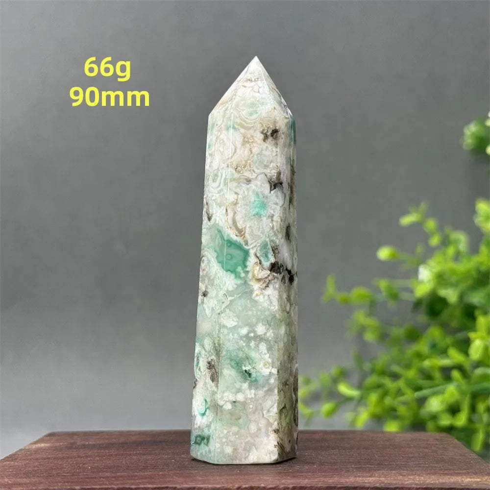 Natural Green Cherry Blossom Agate Crystal Energy Wand, Healing Reiki, spiritual, Feng Shui, prayer Witchcraft, Home Decoration