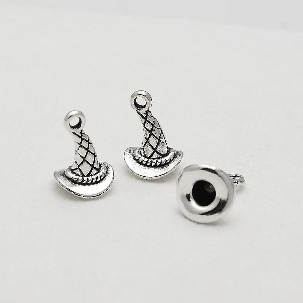 3-40pcs/lot Antique Silver Plated Halloween Charms Witch Cauldron Hat Broom Pendants For Diy Jewelry Making Supplies Accessories