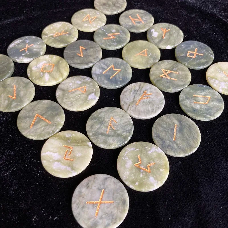 25Pcs Nature Jadestone Runes Stones Viking Rune Symbols Divination Fortune-telling Props Occultism Altar Witchcraft supplies