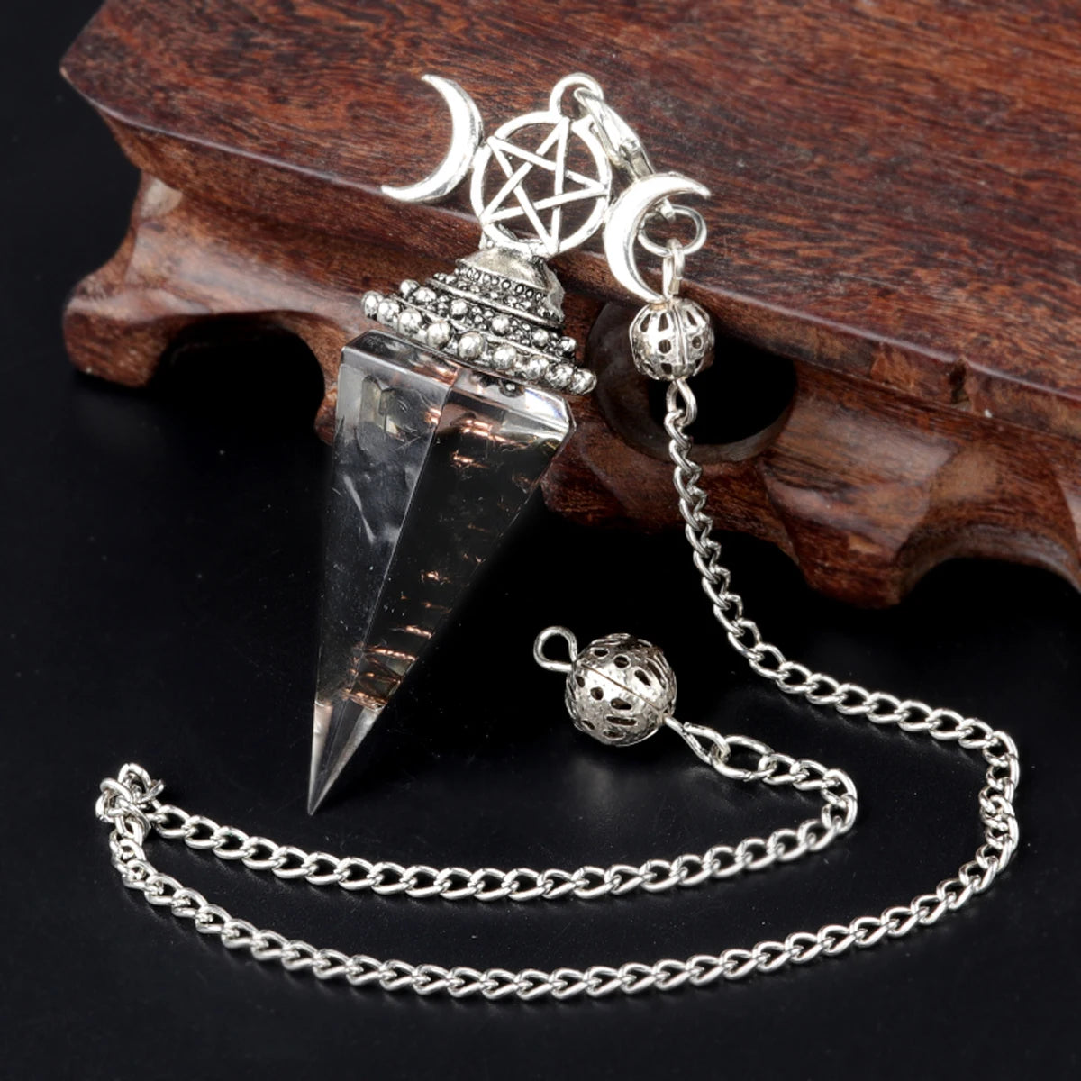 Three Phase Lunar Meditation Healing Natural Stone Tiger Eye Crystal Hexagonal Pyramid Spirit Pendulum Accessory Gift