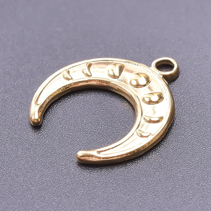 5pcs/Lot New Moon Charm No Fade Stainless Steel Pendants Charms In Bulk DIY Jewelry Making Supplies Witch Knot Star Accessories