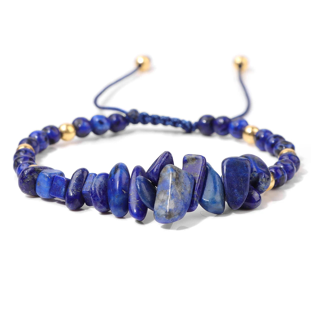 Irregular Natural Gem Crystal Stone Beads Bracelet Braided Obsidian Aventurine Amethysts Aquamarin Opal Chip Bracelets For Women