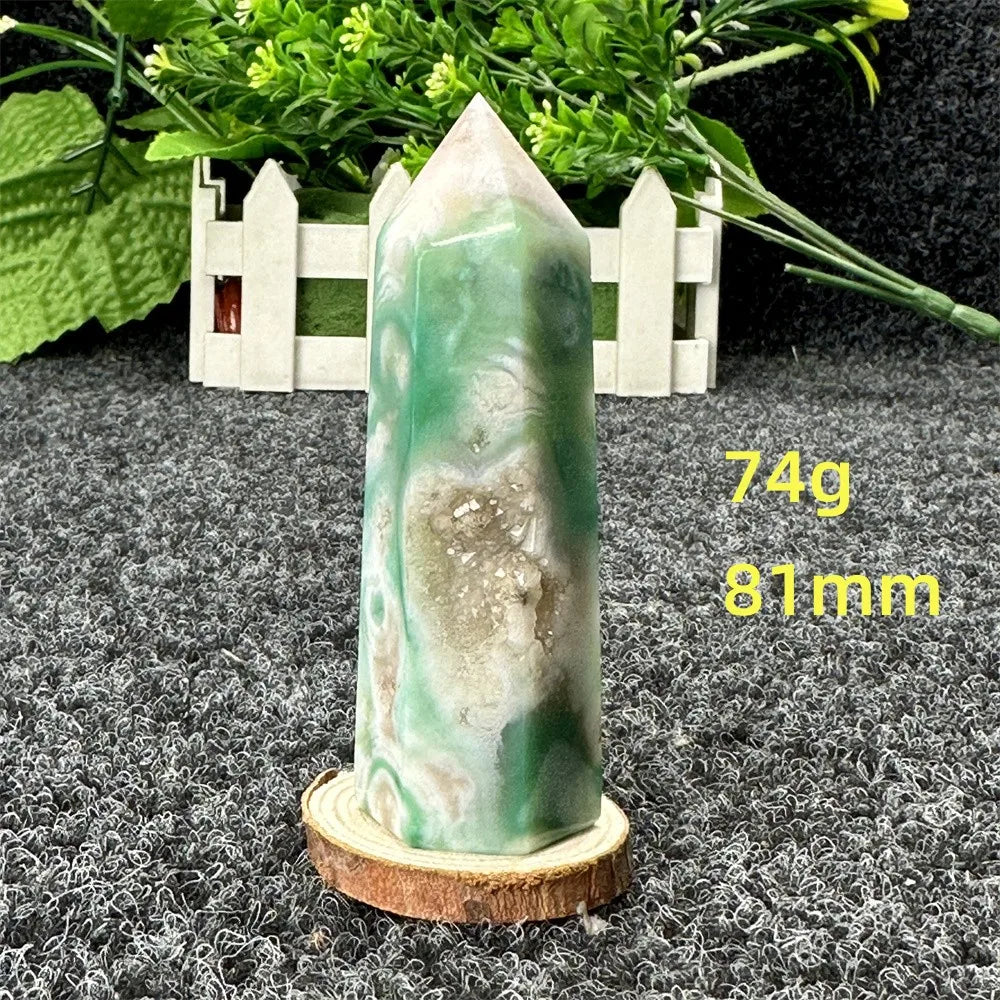 Natural Green Cherry Blossom Agate Crystal Energy Wand, Healing Reiki, spiritual, Feng Shui, prayer Witchcraft, Home Decoration