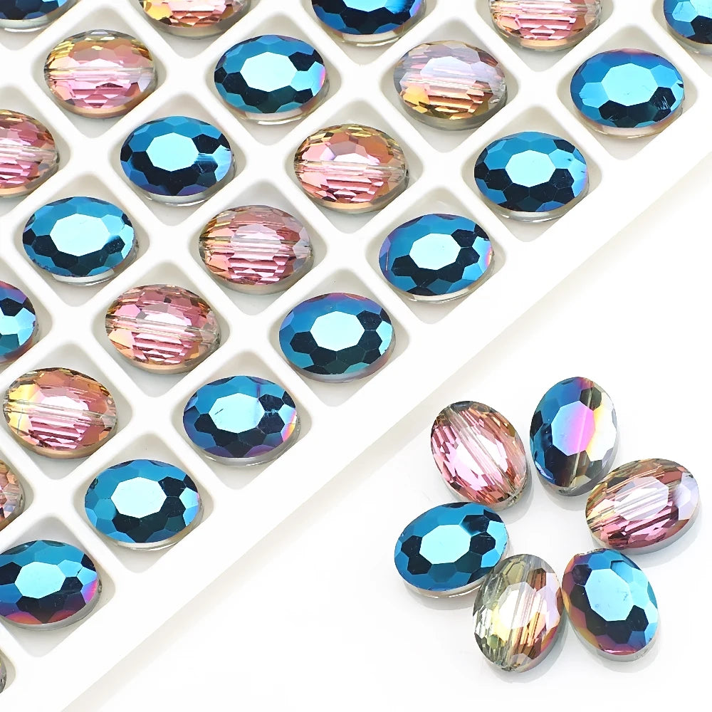 30pcs/lot Oval Glass Flat Beads Bovine Eyes-Shape 9x12mm Natural Stone Faceted Crystal Bead For Making Diy Jewelry Making