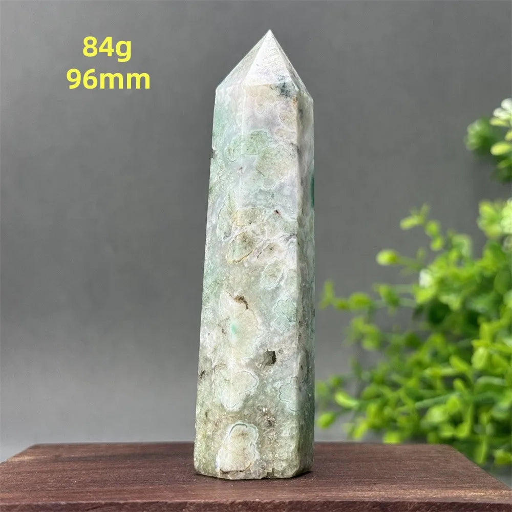 Natural Green Cherry Blossom Agate Crystal Energy Wand, Healing Reiki, spiritual, Feng Shui, prayer Witchcraft, Home Decoration