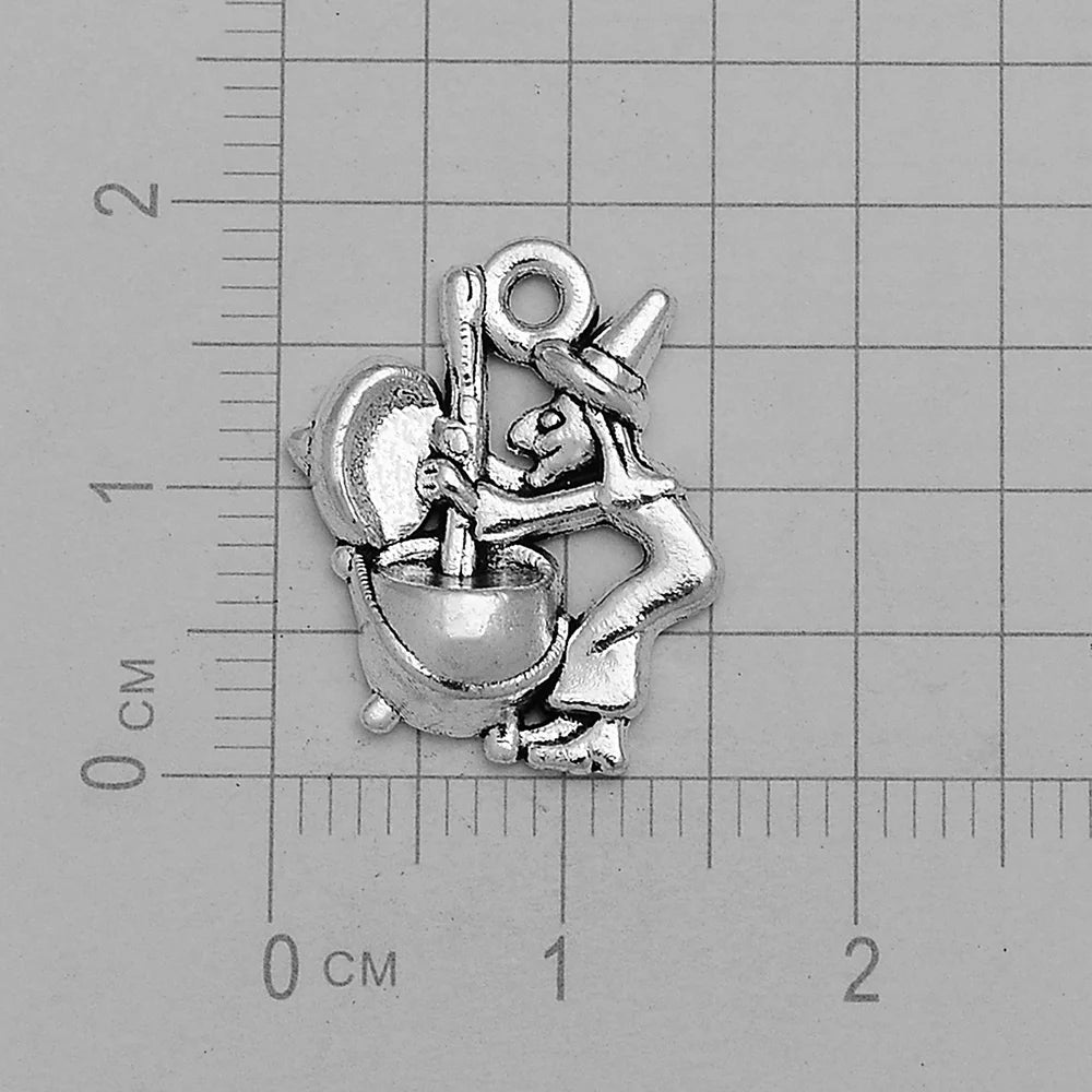 3-40pcs/lot Antique Silver Plated Halloween Charms Witch Cauldron Hat Broom Pendants For Diy Jewelry Making Supplies Accessories