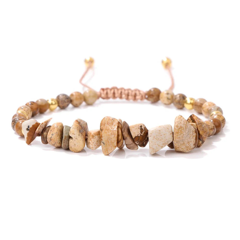 Irregular Natural Gem Crystal Stone Beads Bracelet Braided Obsidian Aventurine Amethysts Aquamarin Opal Chip Bracelets For Women