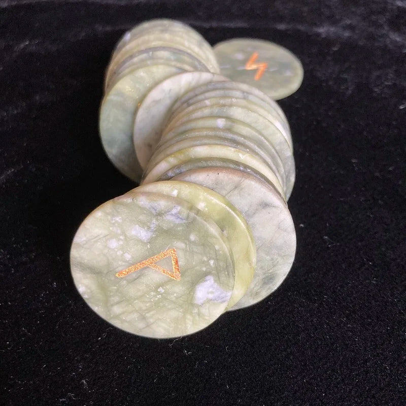 25Pcs Nature Jadestone Runes Stones Viking Rune Symbols Divination Fortune-telling Props Occultism Altar Witchcraft supplies