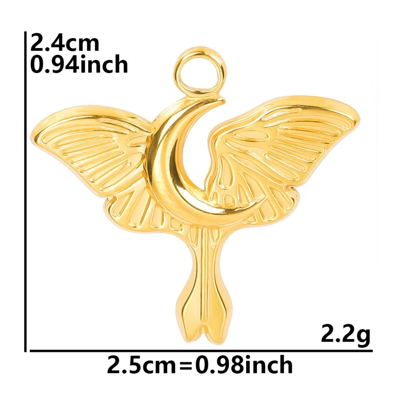 5pcs/Lot New Moon Charm No Fade Stainless Steel Pendants Charms In Bulk DIY Jewelry Making Supplies Witch Knot Star Accessories