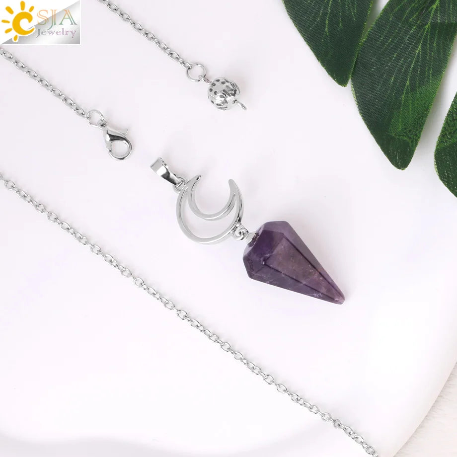 Spiritural Crystal Pendulum for Divination Esoterism Healing Moon Natural Stone Cone Pendant Pink Quartz Pendulo Radiesthesia S9