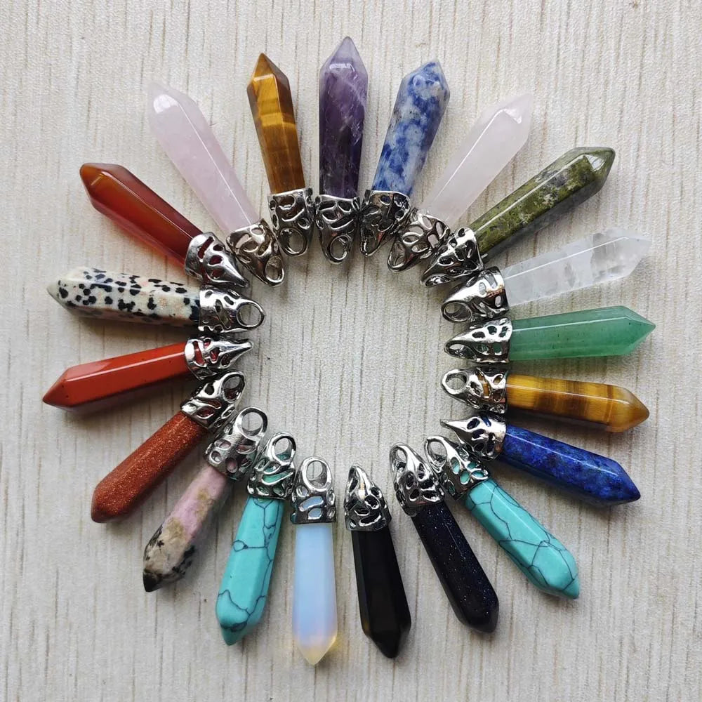 Fashion good quality Mix natural stone Hexagonal pillar pendants for necklaces jewelry making 20pcs/lot wholesale fast shipping