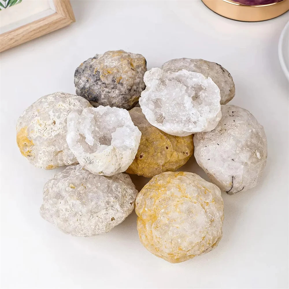Natural Unopened agate druzy cave stone crystal art craft gemstone cluster crystal ball druse ornament decor ball