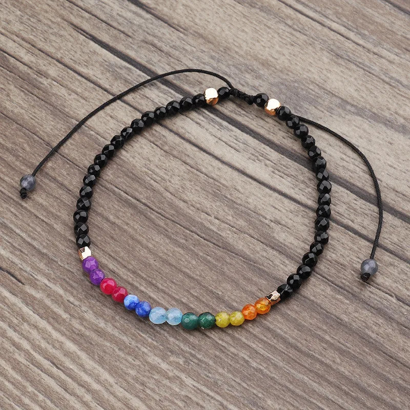 3mm Dainty Faceted Lapis Lazuli Natural Stone Healing Crystal Yoga 7 Chakra Agate Spiritual Adjustable Braided Bracelet Women