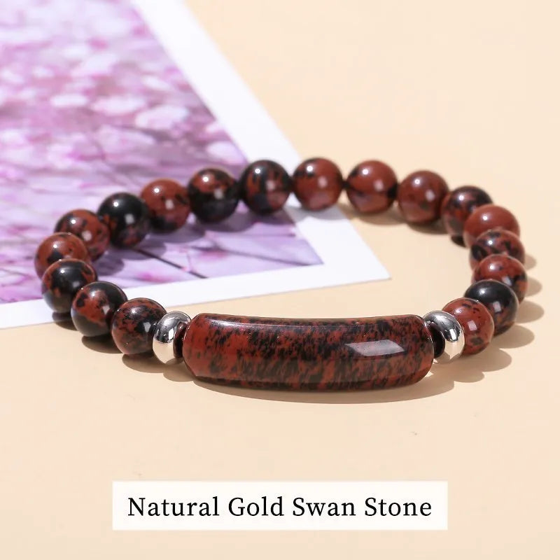 JD Natural Stone Tiger Eye Amethyst Rectangle Bar Charm Bracelet Women Men Reiki Healing Bead Chakra Bangles Couples Jewelry