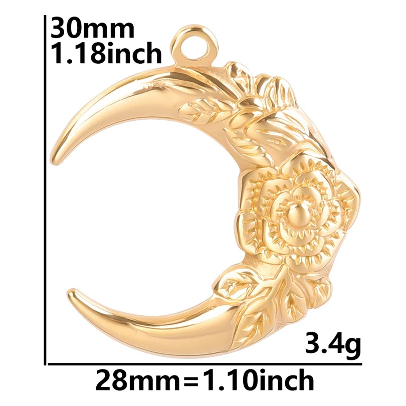 5pcs/Lot New Moon Charm No Fade Stainless Steel Pendants Charms In Bulk DIY Jewelry Making Supplies Witch Knot Star Accessories