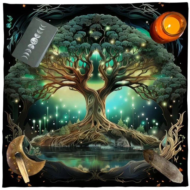 Trees Of Life Altars Cloth Tarots Cards Tablecloth Divinations Cards Table Cloth Square Tapestry Witchcrafts Supply