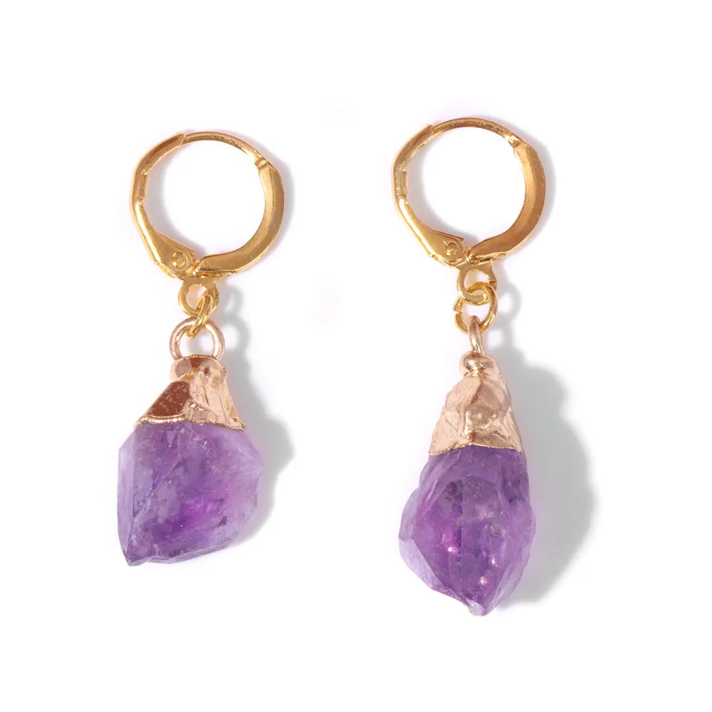 Natural Irregular Raw Stone Earrings Amethysts Apatite Lapis Quartz Stones Earring for Women Luxury Quality Jewelry Girls Gift