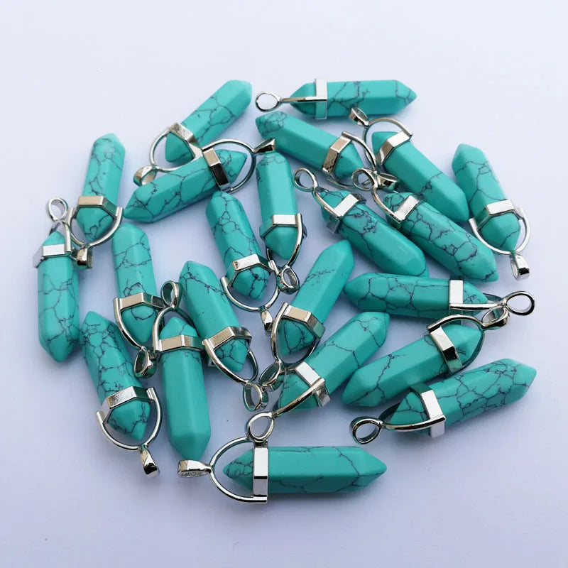 Fashion Good quality Amethyst opal rose quartz natural gem stone pendulum pendant Jewelry making charm diy gift accessories 24pc