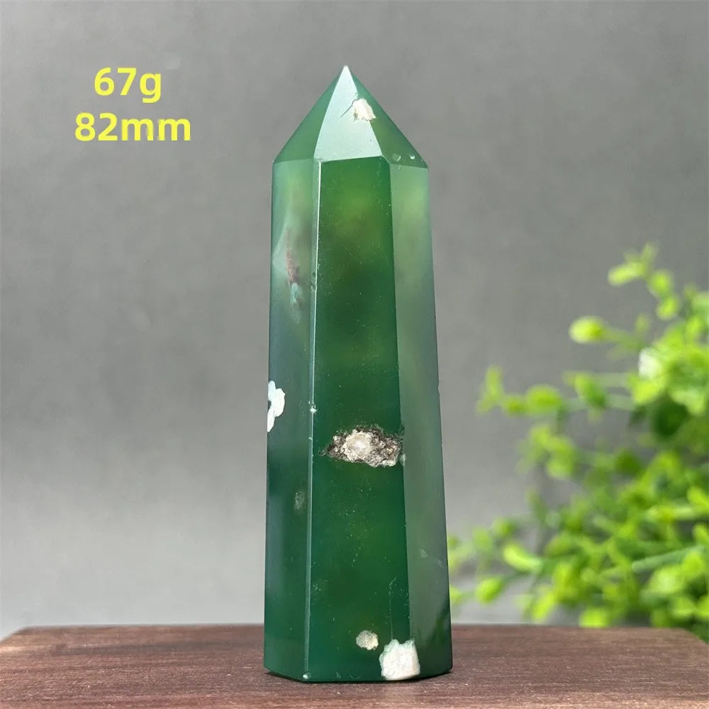 Natural Green Cherry Blossom Agate Crystal Energy Wand, Healing Reiki, spiritual, Feng Shui, prayer Witchcraft, Home Decoration