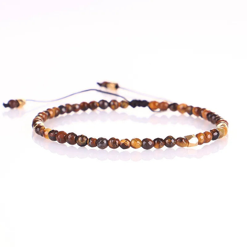 3mm Dainty Faceted Lapis Lazuli Natural Stone Healing Crystal Yoga 7 Chakra Agate Spiritual Adjustable Braided Bracelet Women
