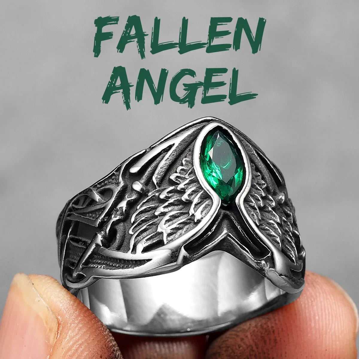 Fallen Angel Wings Gems Stone Men Rings Stainless Steel Retro Punk Rock Gothic Women Fashion Jewelry Accessories Gift Wholesale
