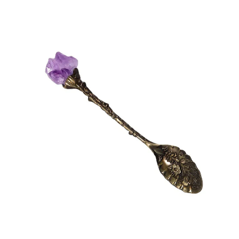 Natural Amethyst Cluster Teaspoon Energy Crystal Tooth Flower Gem Spoon Altar Witchcraft
