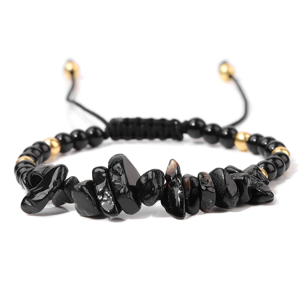 Irregular Natural Gem Crystal Stone Beads Bracelet Braided Obsidian Aventurine Amethysts Aquamarin Opal Chip Bracelets For Women