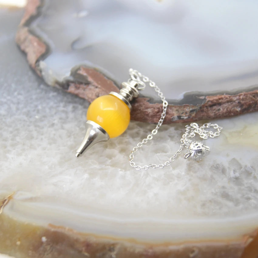 Natural Rose Quartz Labradorite Pendulum for Dowsing Divination Round beads Stone Crystal Cone Pendants pendulos Jewelry