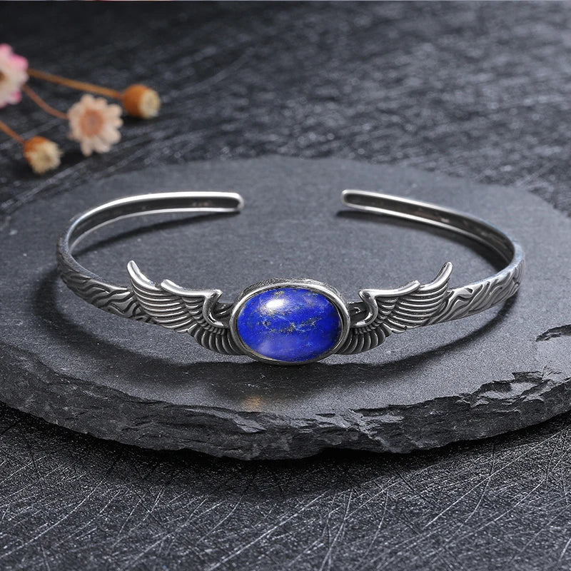 925 Sterling Silver Bracelet Vintage Natural Labradorite Amethyst Adjustable Bangle for Women Fine Jewelry Valentine Day Gift