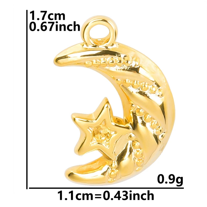 5pcs/Lot New Moon Charm No Fade Stainless Steel Pendants Charms In Bulk DIY Jewelry Making Supplies Witch Knot Star Accessories