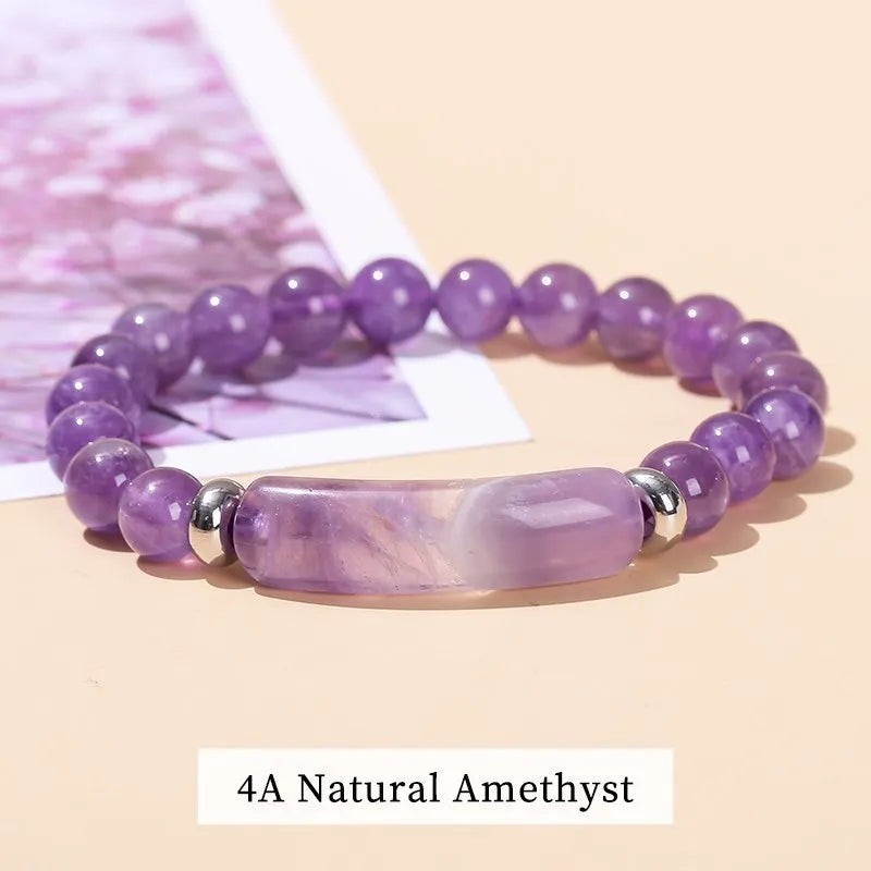 JD Natural Stone Tiger Eye Amethyst Rectangle Bar Charm Bracelet Women Men Reiki Healing Bead Chakra Bangles Couples Jewelry