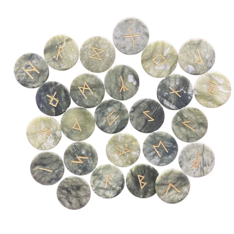 25Pcs Nature Jadestone Runes Stones Viking Rune Symbols Divination Fortune-telling Props Occultism Altar Witchcraft supplies