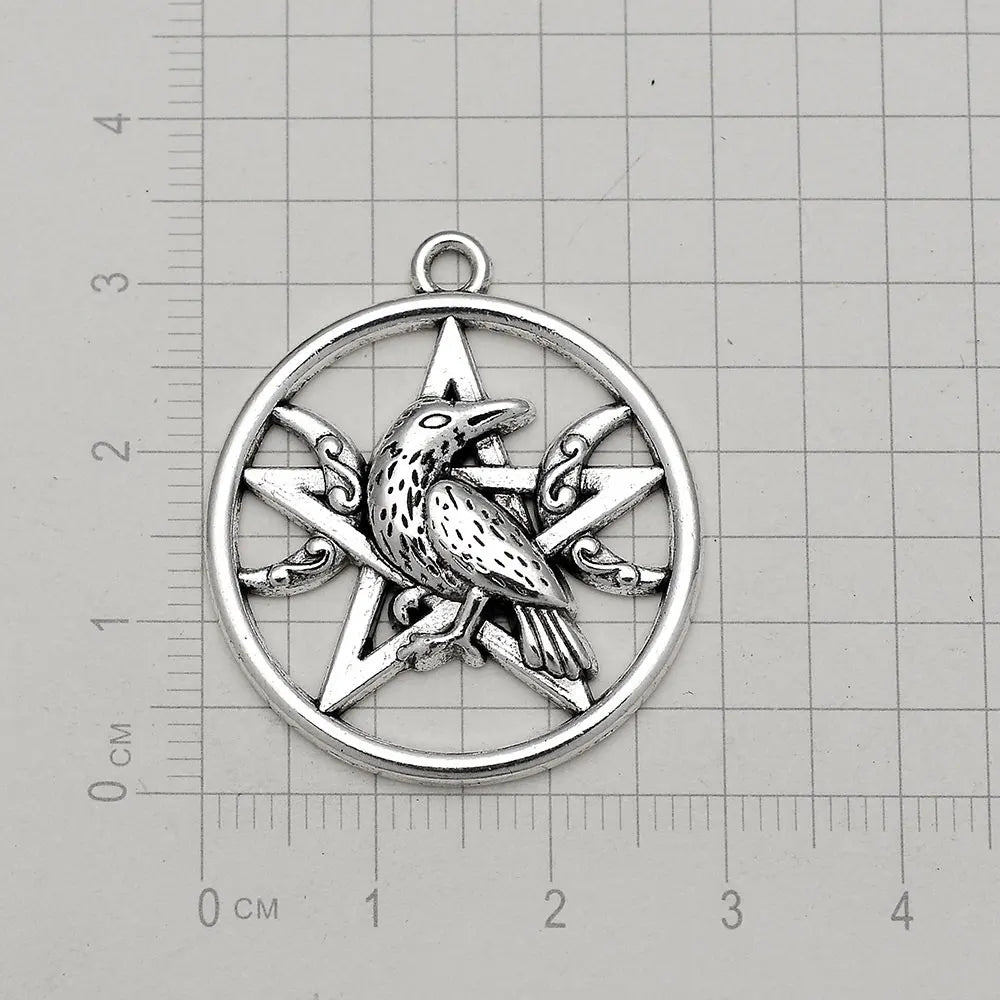 10pcs/Lots 29x32mm Vintage Witch Magic Dark Moon Star Crow Charms Pentagram Raven Bird Pendant For DIY Jewelry Making Supplies