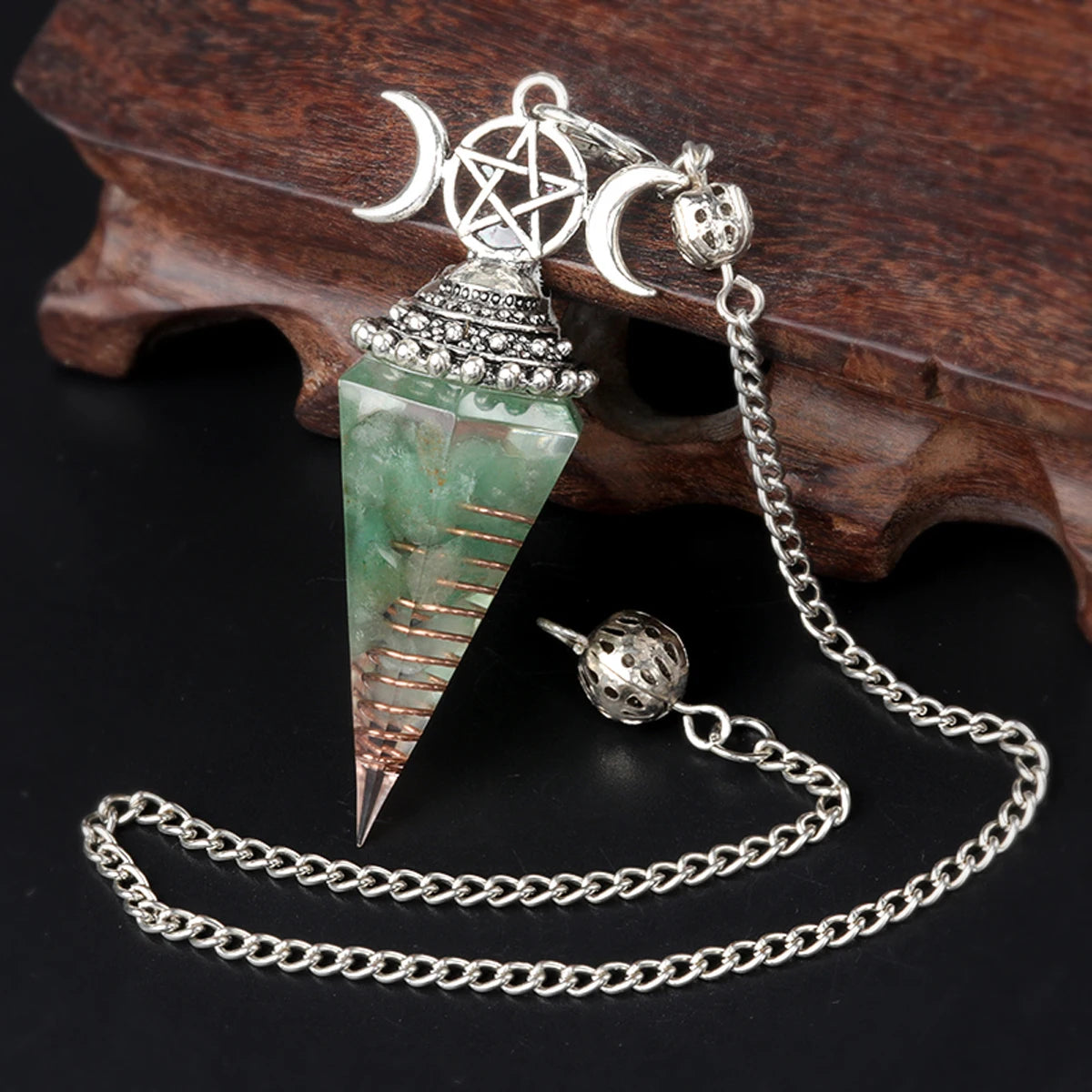 Three Phase Lunar Meditation Healing Natural Stone Tiger Eye Crystal Hexagonal Pyramid Spirit Pendulum Accessory Gift