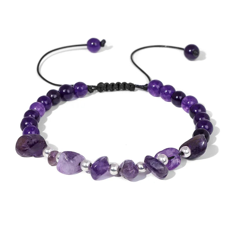 Irregular Natural Gem Crystal Stone Beads Bracelet Braided Obsidian Aventurine Amethysts Aquamarin Opal Chip Bracelets For Women