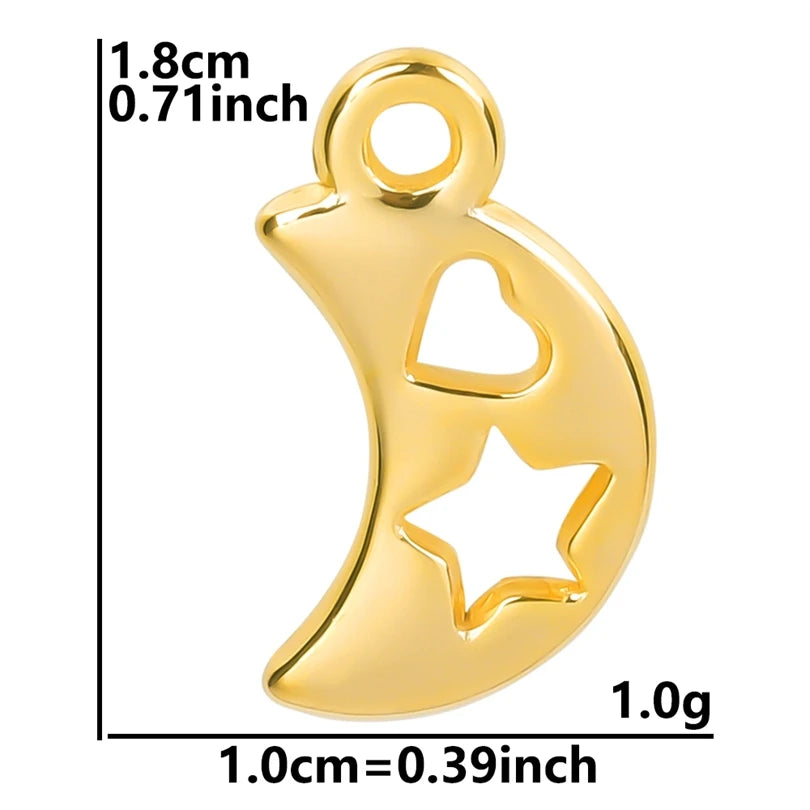 5pcs/Lot New Moon Charm No Fade Stainless Steel Pendants Charms In Bulk DIY Jewelry Making Supplies Witch Knot Star Accessories