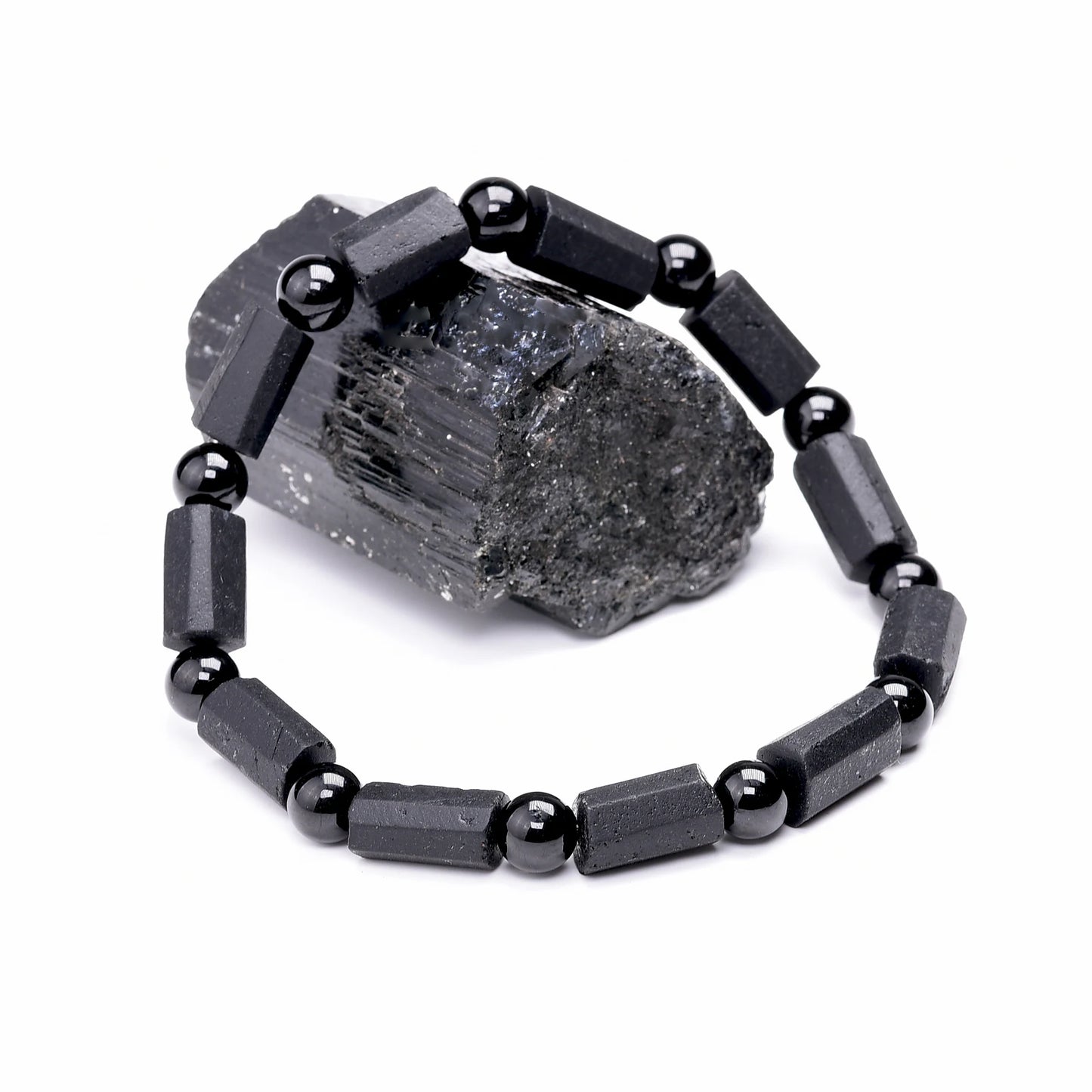 Natural Black Tourmaline Bracelet for Women and Men Raw Crystals Original Energy Quartz Stones Beads Bracelets 6*12mm