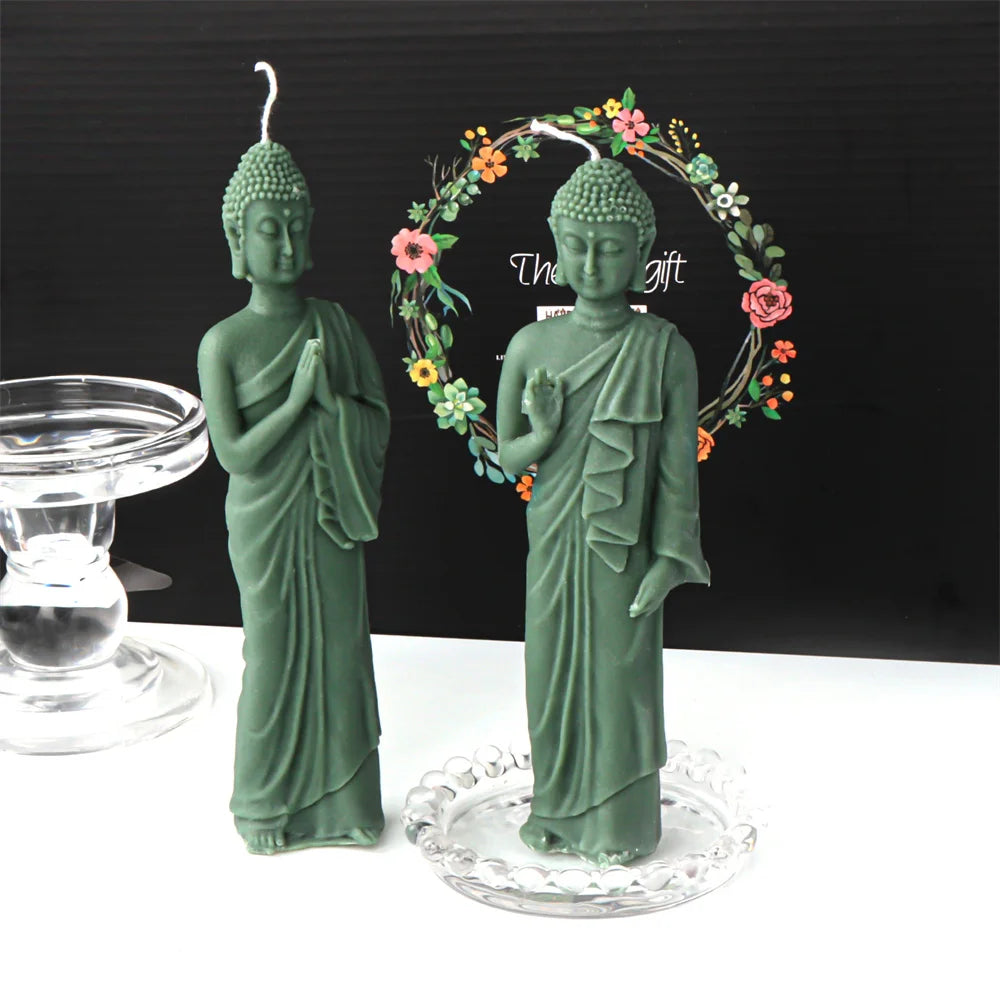 3D Buddha Statue Silicone Mold Namaste Stand Seat Relaxed Monk Candle Soap Resin DIY Buddhism Zen Home Decor Meditation Mould