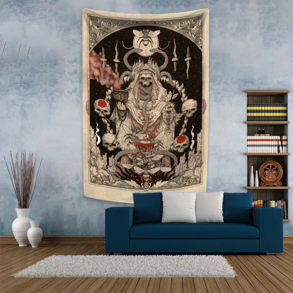Psychedelic Tarot Skeleton Tapestry Witchcraft Printed Wall Hanging Bedroom Dormitory Background Cloth Sofa Blanket