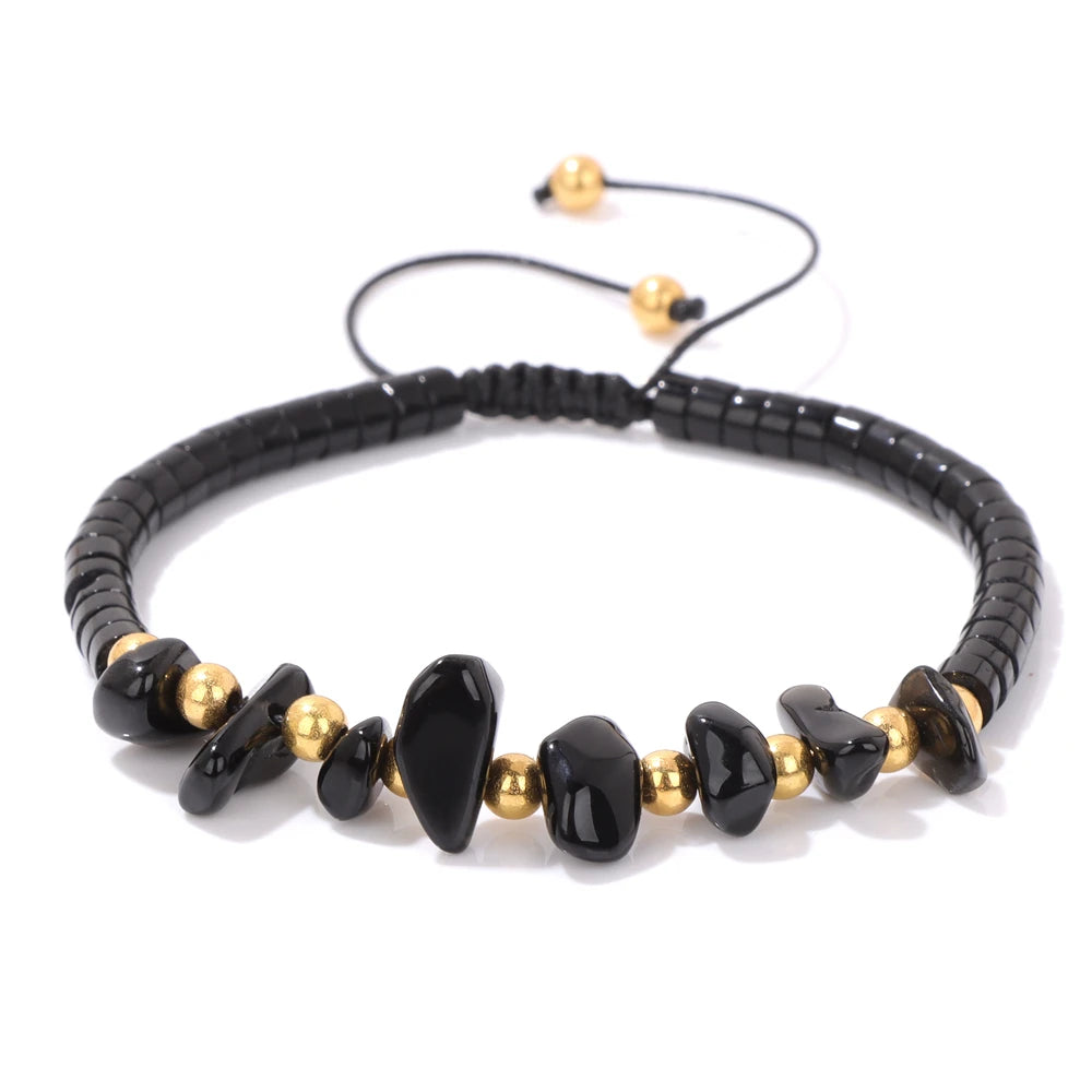 Irregular Natural Gem Crystal Stone Beads Bracelet Braided Obsidian Aventurine Amethysts Aquamarin Opal Chip Bracelets For Women