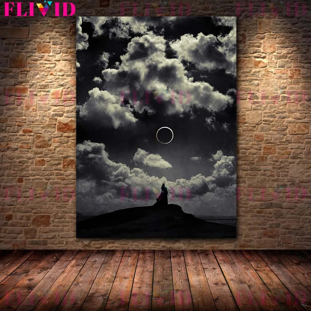 Darkest Night Mysterious Witchcraft Wall Art Canvas Paintng The Moon Witch In The Dark Art Poster And Print Home Decor Unframed