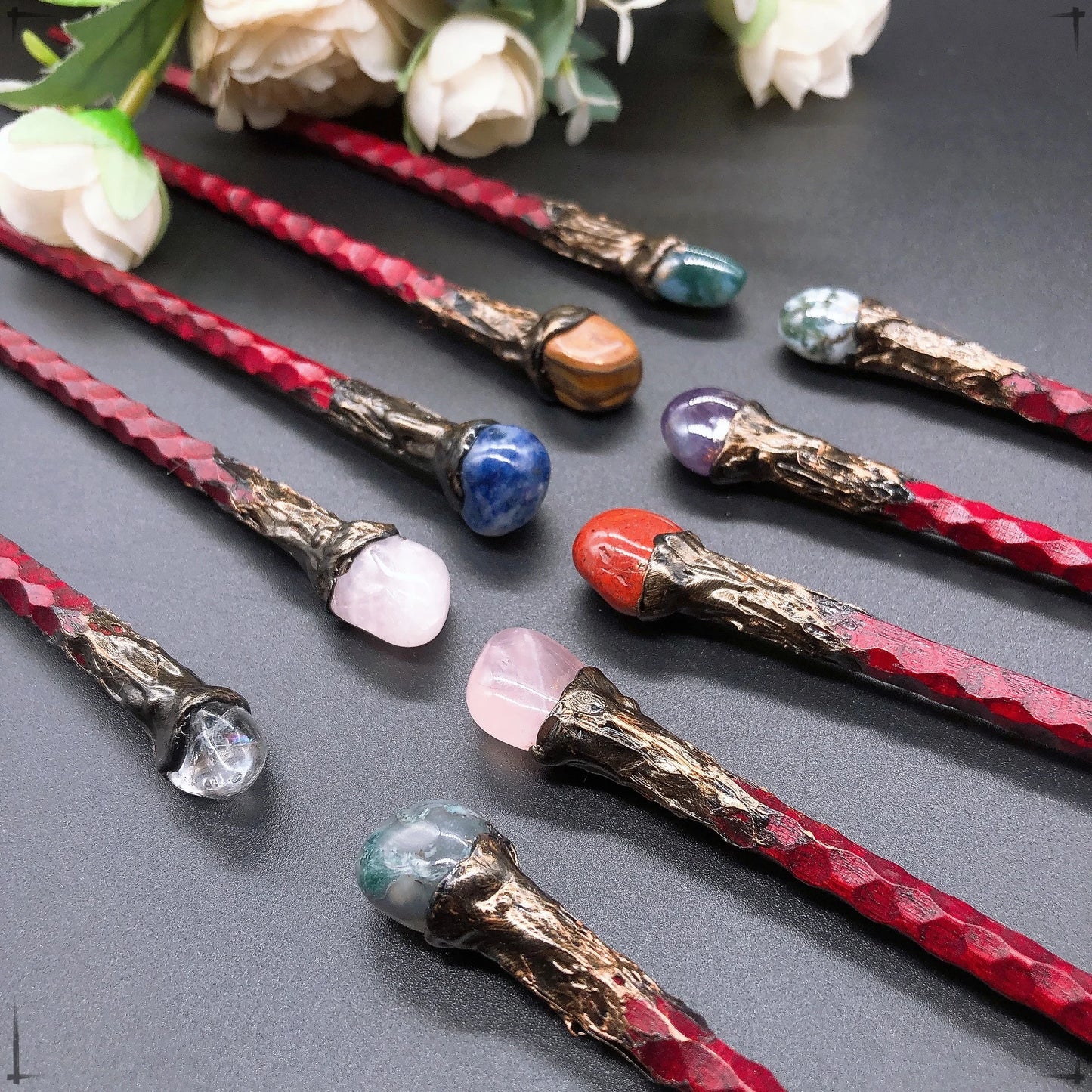 19CM Natural Crystal Stones Magic Wand Witch Amethyst Tiger Eye Stone Labradorite Red Agate Home Decoration Witchcraft Gift